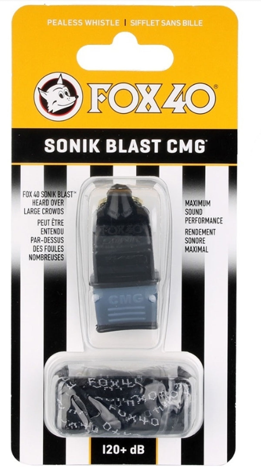Fox 40 Sonik Blast CMG Pealess Whistle 120dB with Lanyard - Black