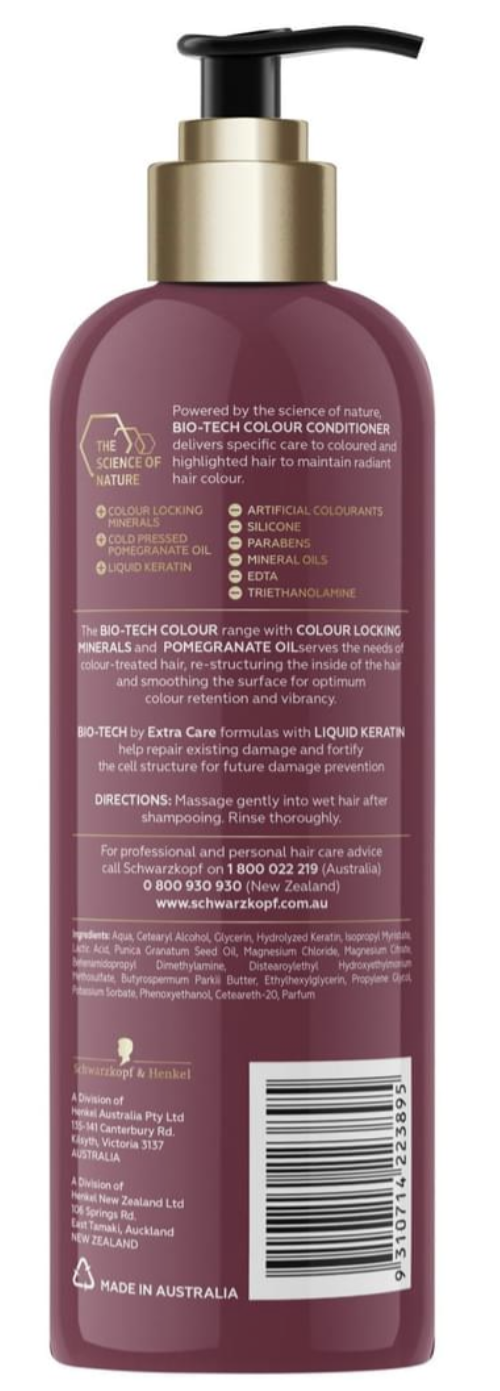 Schwarzkopf Bio-Tech Colour Conditioner 500ml with Liquid Keratin and Pomegranate Oil