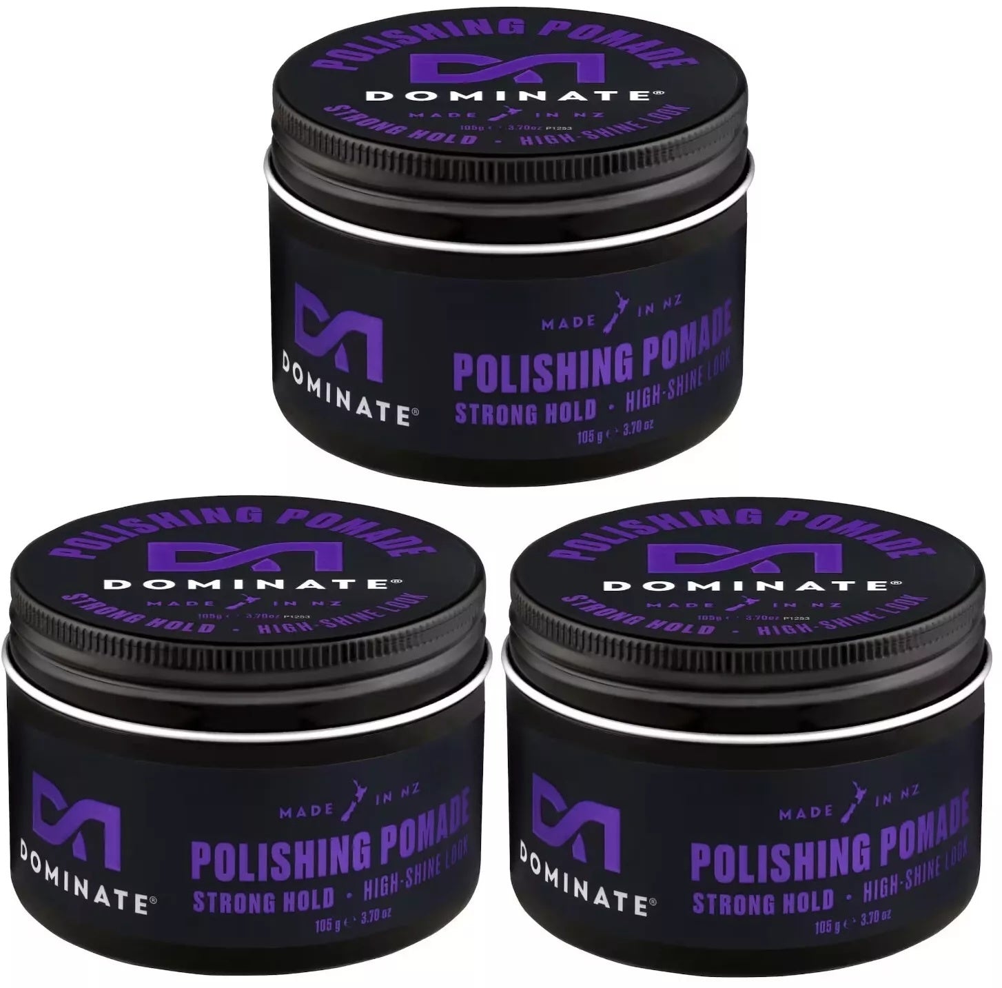 Dominate Polishing Pomade 105g 3 Pack Strong Hold High Shine Hair Styling Wax