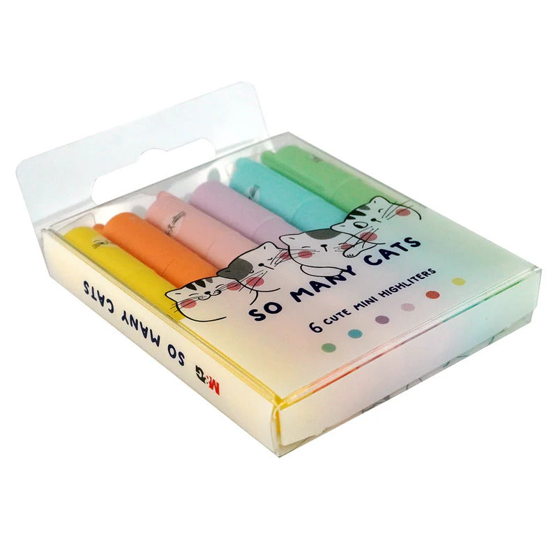 Premium So Many Cats Mini Pastel Highlighters - 6 Pack