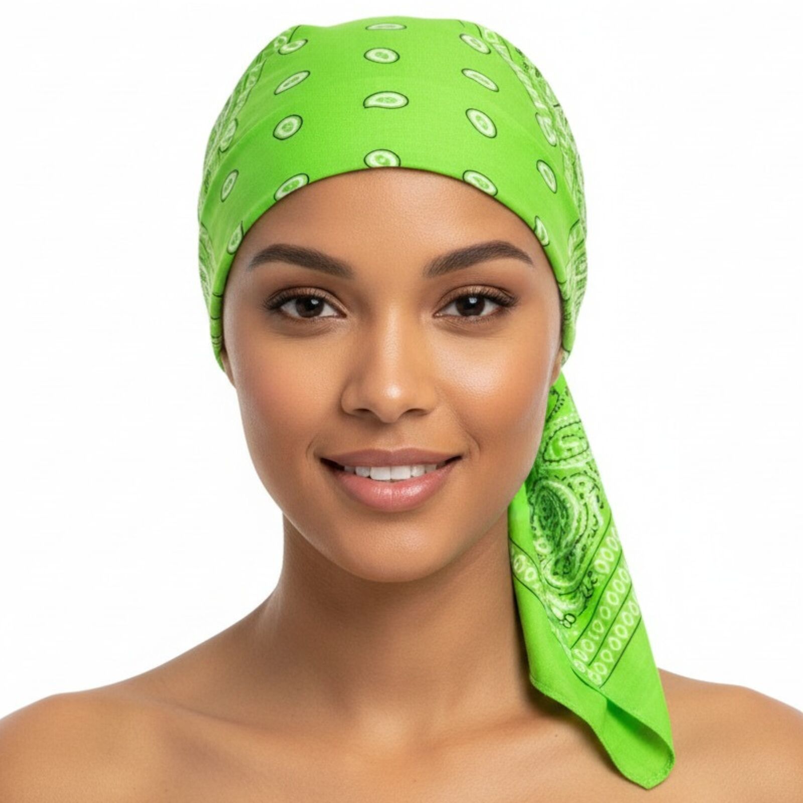 Premium Paisley Cotton Bandana - Light Green, 54 x 54cm