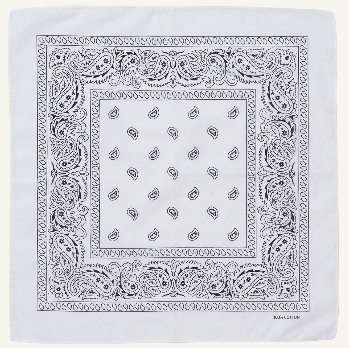 Premium Paisley Cotton Bandana - White, 54 x 54cm