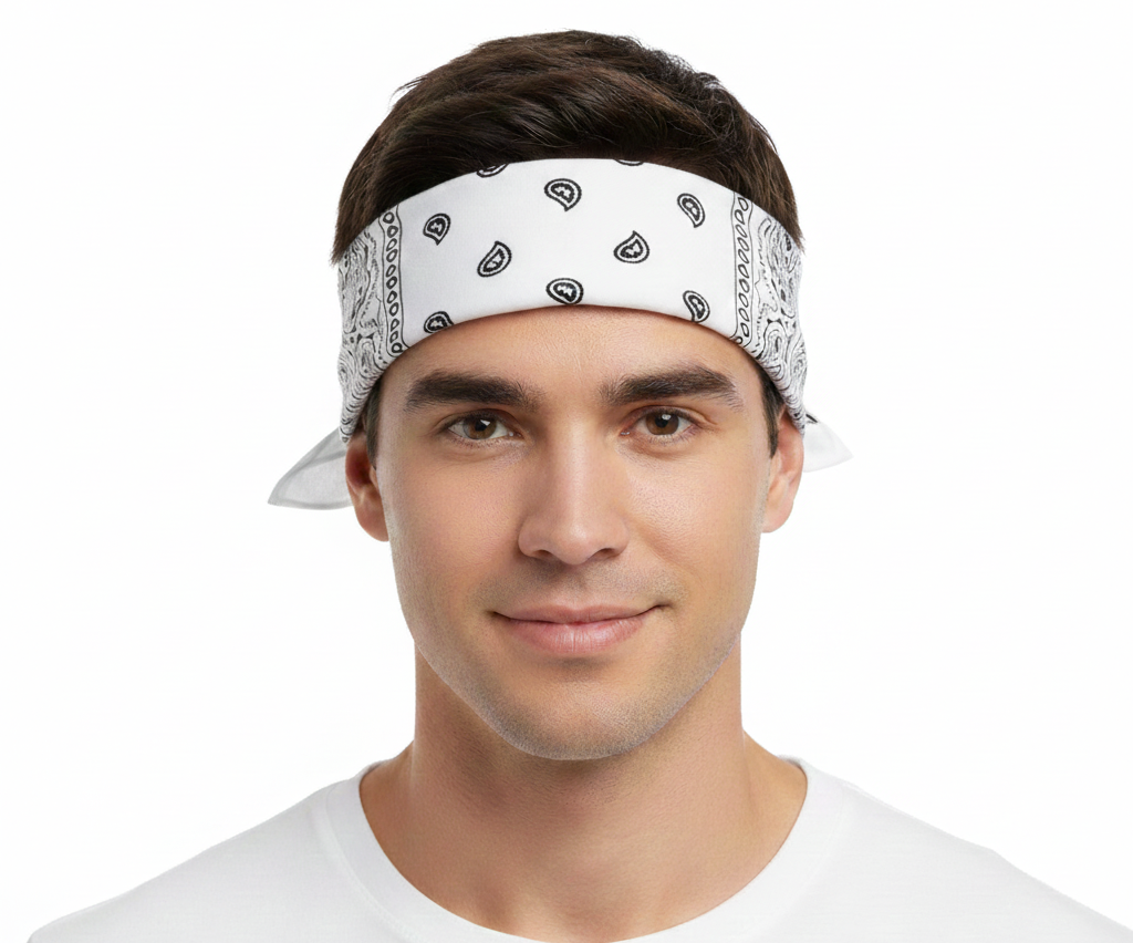 Premium Paisley Cotton Bandana - White, 54 x 54cm
