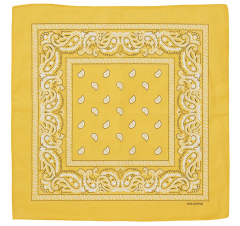 Premium Paisley Cotton Bandana - Yellow, 54 x 54cm