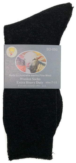 Premium 1 Pair Black Merino Wool Blend Thermal Work Socks 7-11