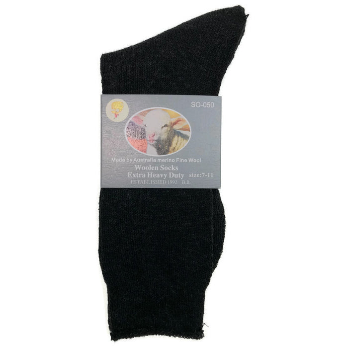 Premium 1 Pair Black Merino Wool Blend Thermal Work Socks 7-11