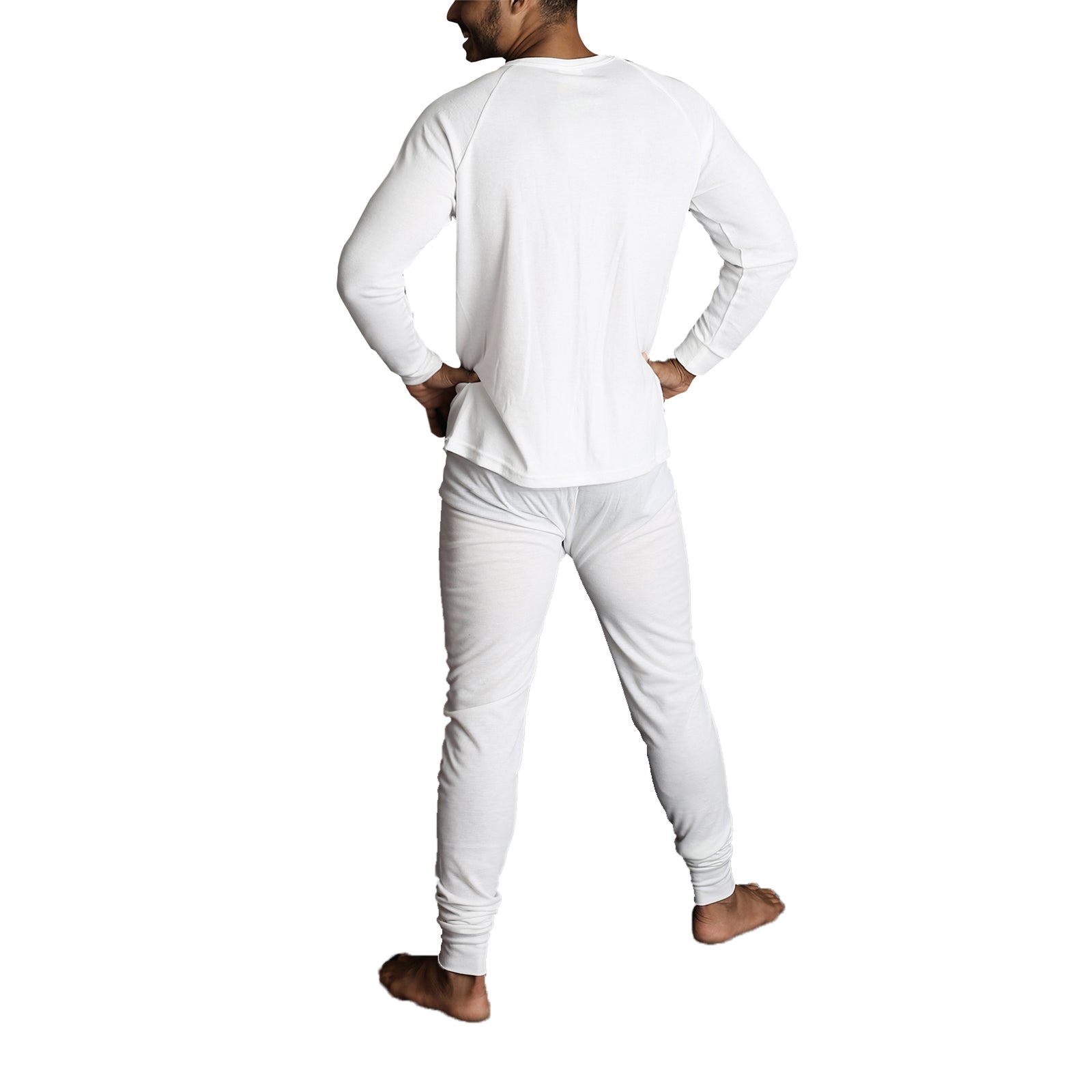 Premium Men's Beige Merino Wool Blend Thermal Underwear Set L