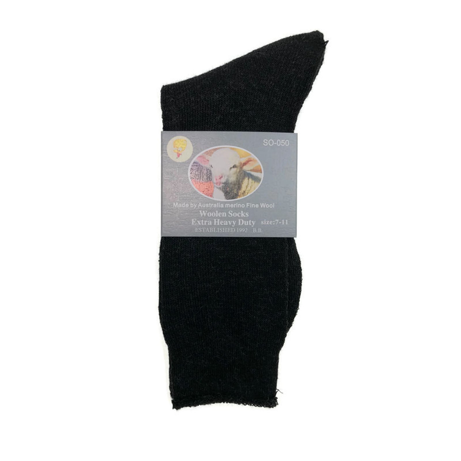 Premium 6 Pair Black Merino Wool Blend Heavy Duty Work Socks 7-11