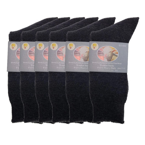 Premium 6 Pair Charcoal Merino Wool Blend Heavy Duty Work Socks 7-11