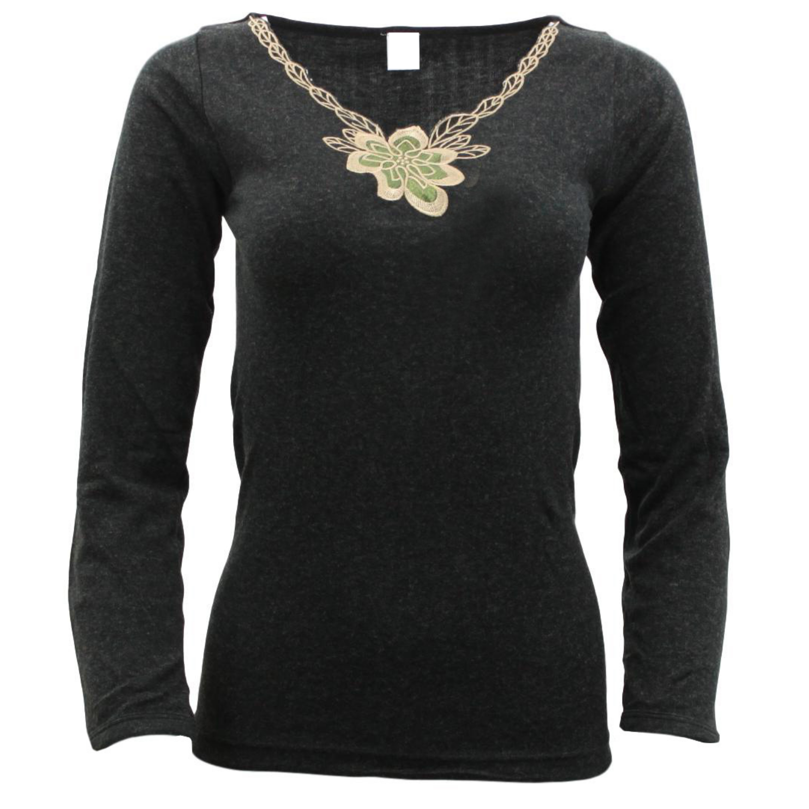 Premium Women's Black Merino Wool Blend V Neck Thermal Top 10-12