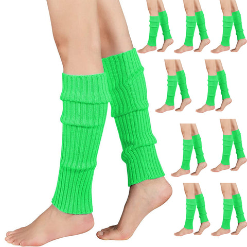 Premium 12 Pair Women's 80s Knit Leg Warmers Fluro Green