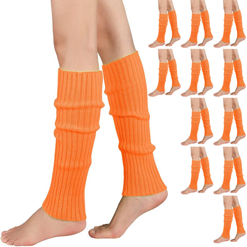Premium 12 Pair Orange Women's 80s Knit Leg Warmers Bulk Pack