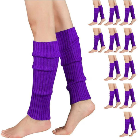 Premium 12 Pair Purple Women's 80s Knit Leg Warmers Bulk Pack