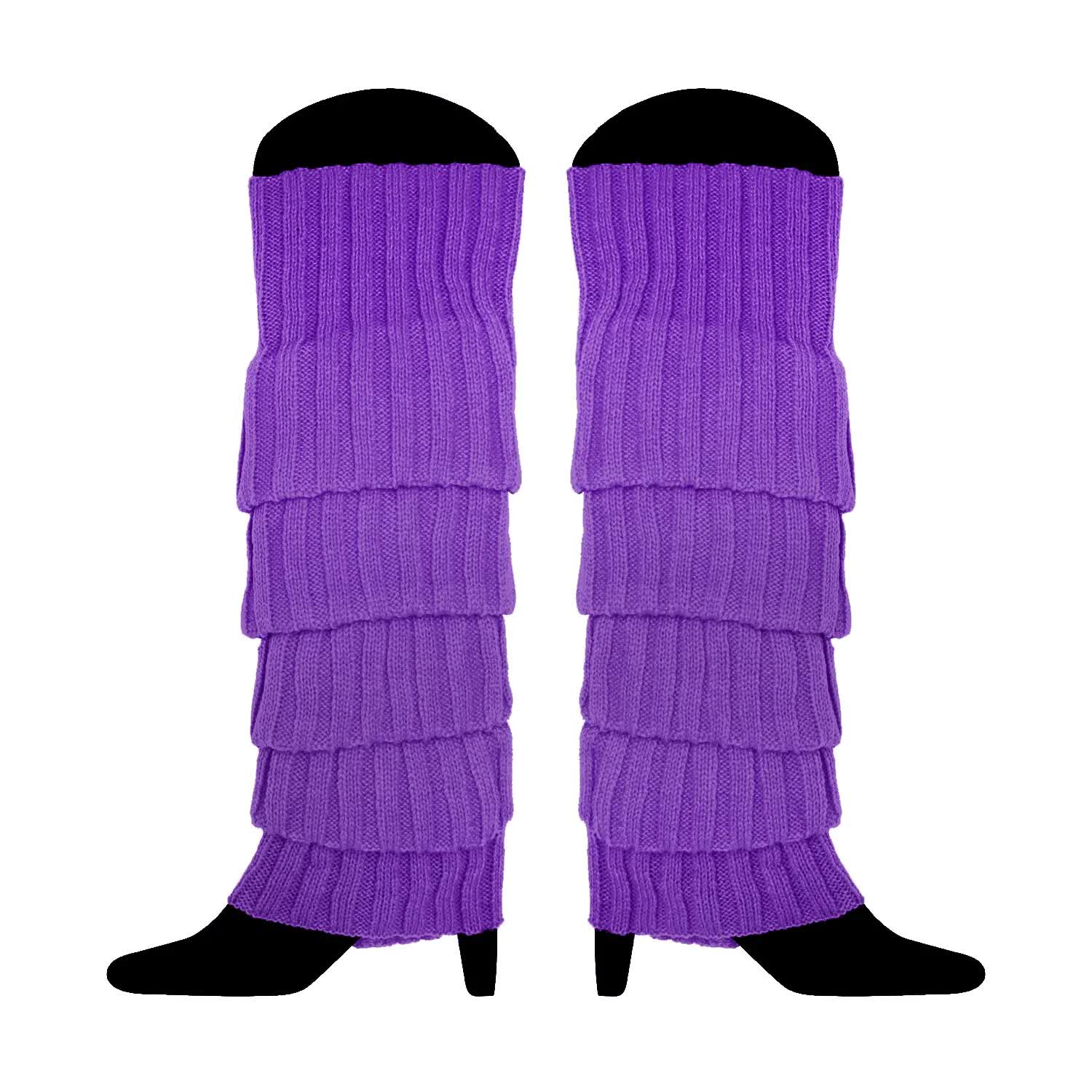 Premium 12 Pair Purple Women's 80s Knit Leg Warmers Bulk Pack