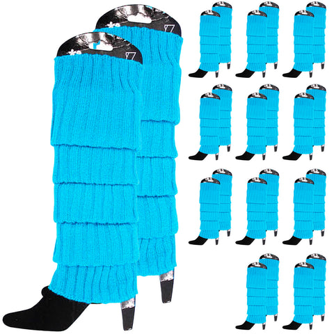Premium 12 Pair Topaz Blue Women's 80s Knit Leg Warmers Bulk Pack