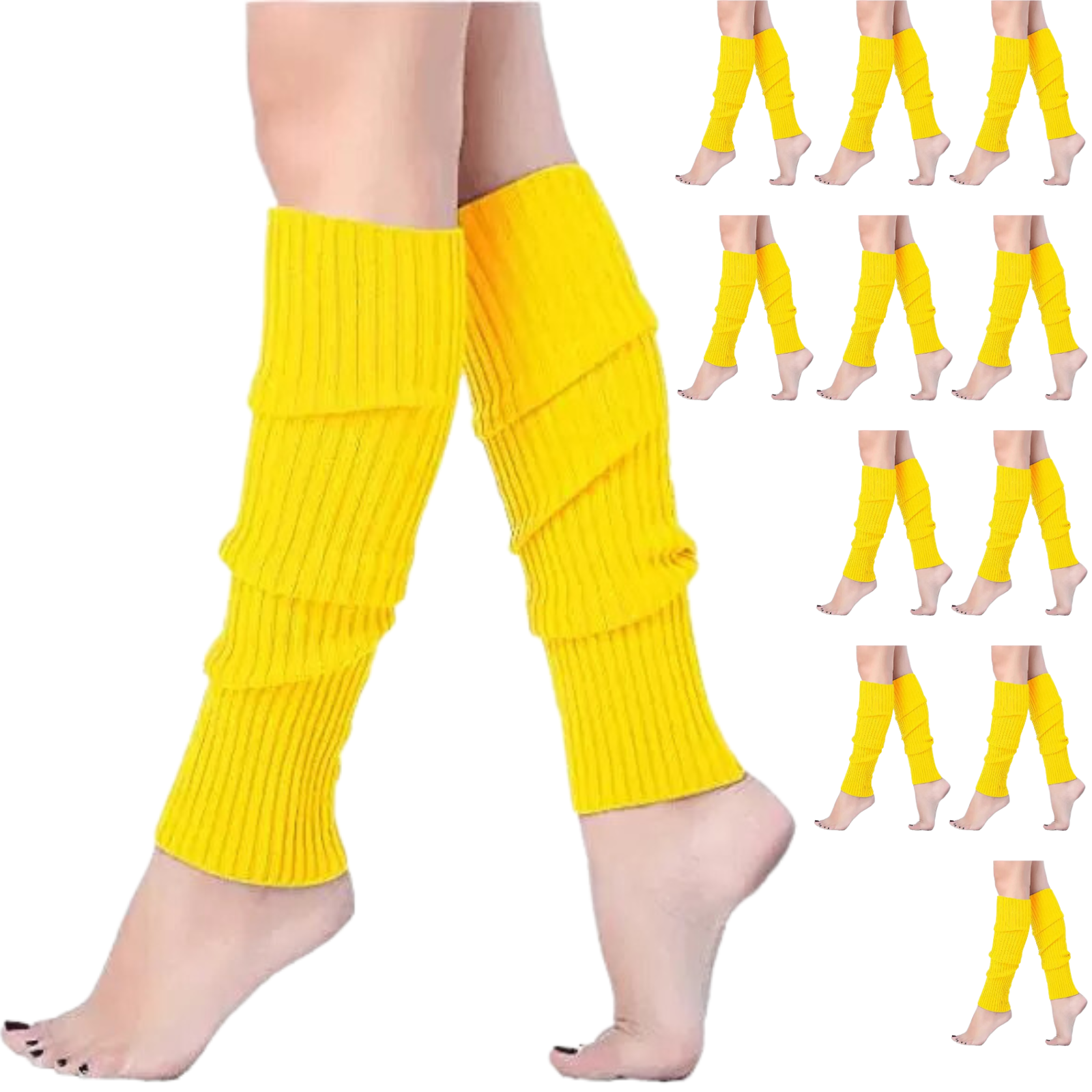 Premium 12 Pair Yellow Women's 80s Knit Leg Warmers Bulk Pack