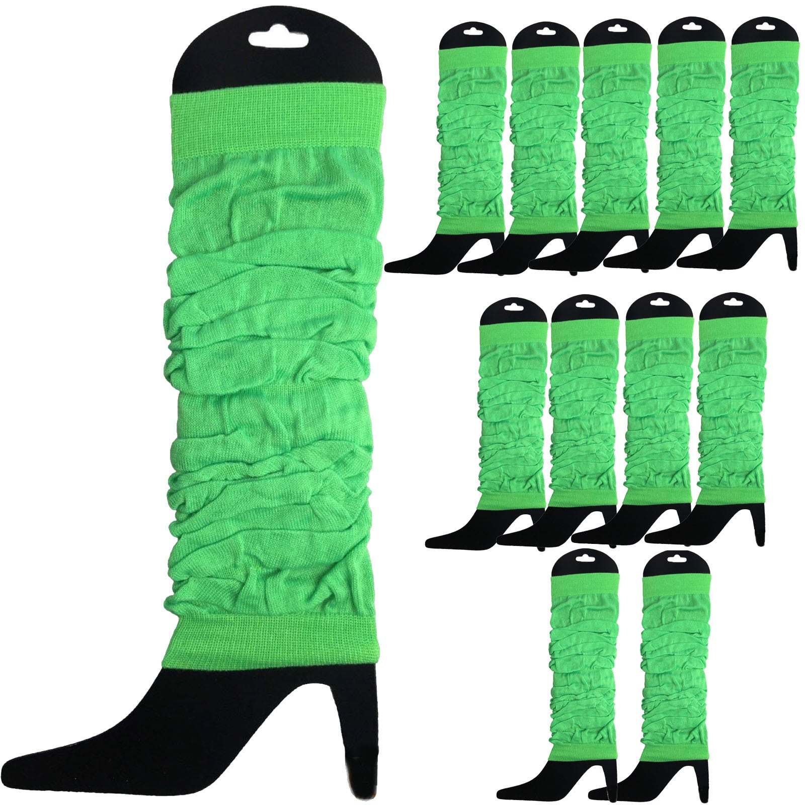 Premium 12 Pack Fluro Green Knitted 80s Party Leg Warmers