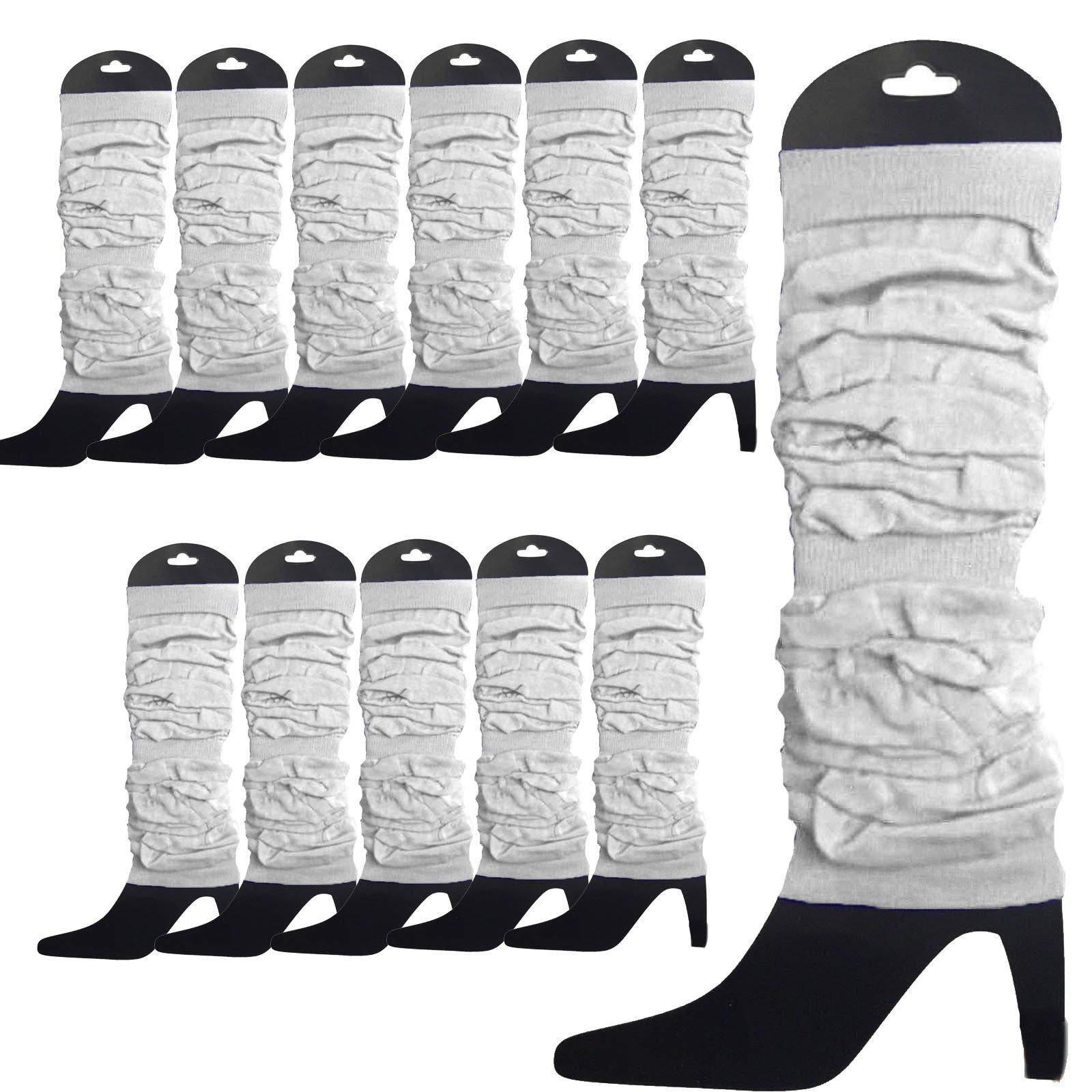 Premium 12 Pack White Knitted 80s Party Leg Warmers