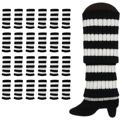 Premium 24 Pair Black White Stripe Women's 80s Knit Leg Warmers