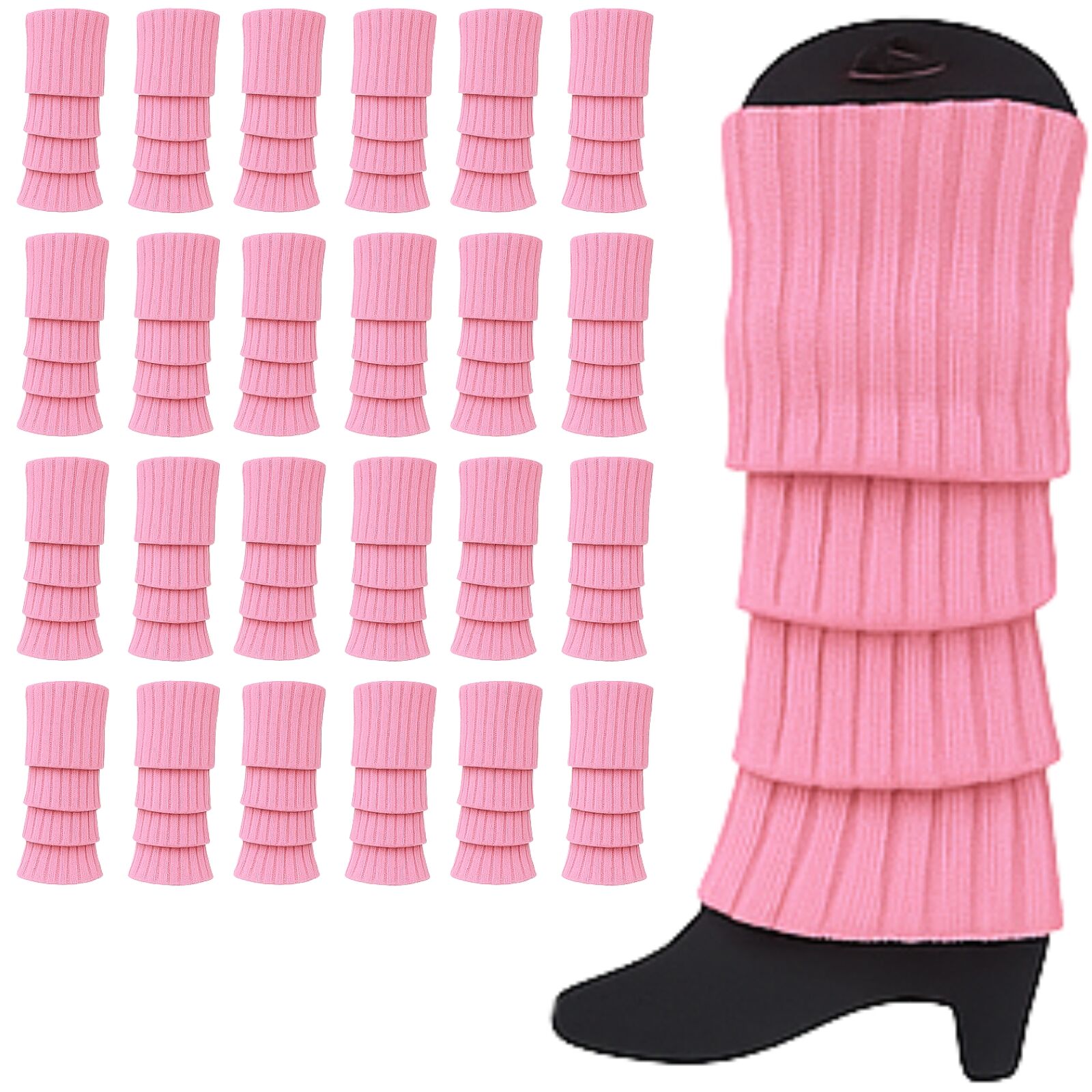 Premium 24 Pair Light Pink Women's 80s Knit Leg Warmers Bulk Pack