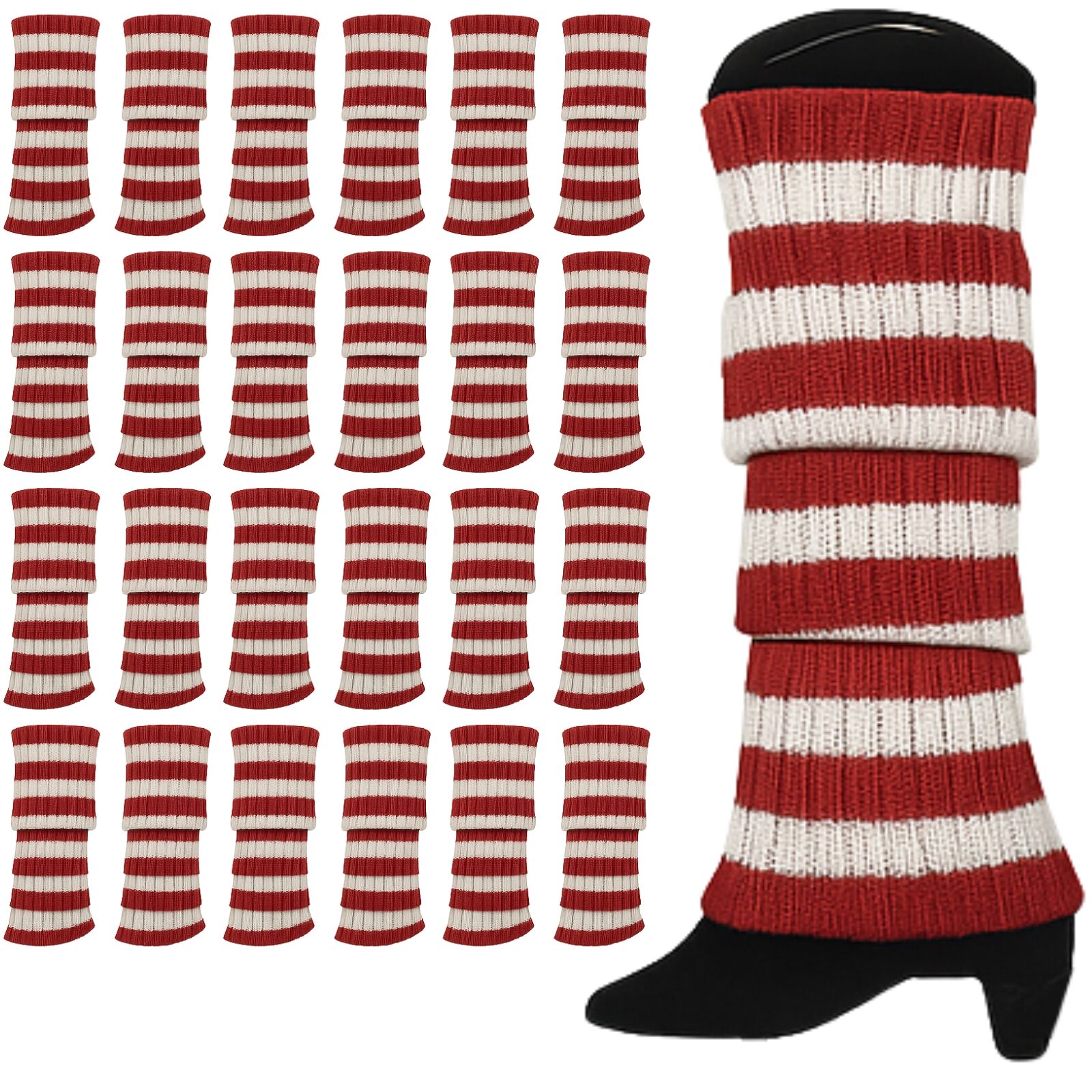 Premium 24 Pair Red White Stripe Women's 80s Knit Leg Warmers