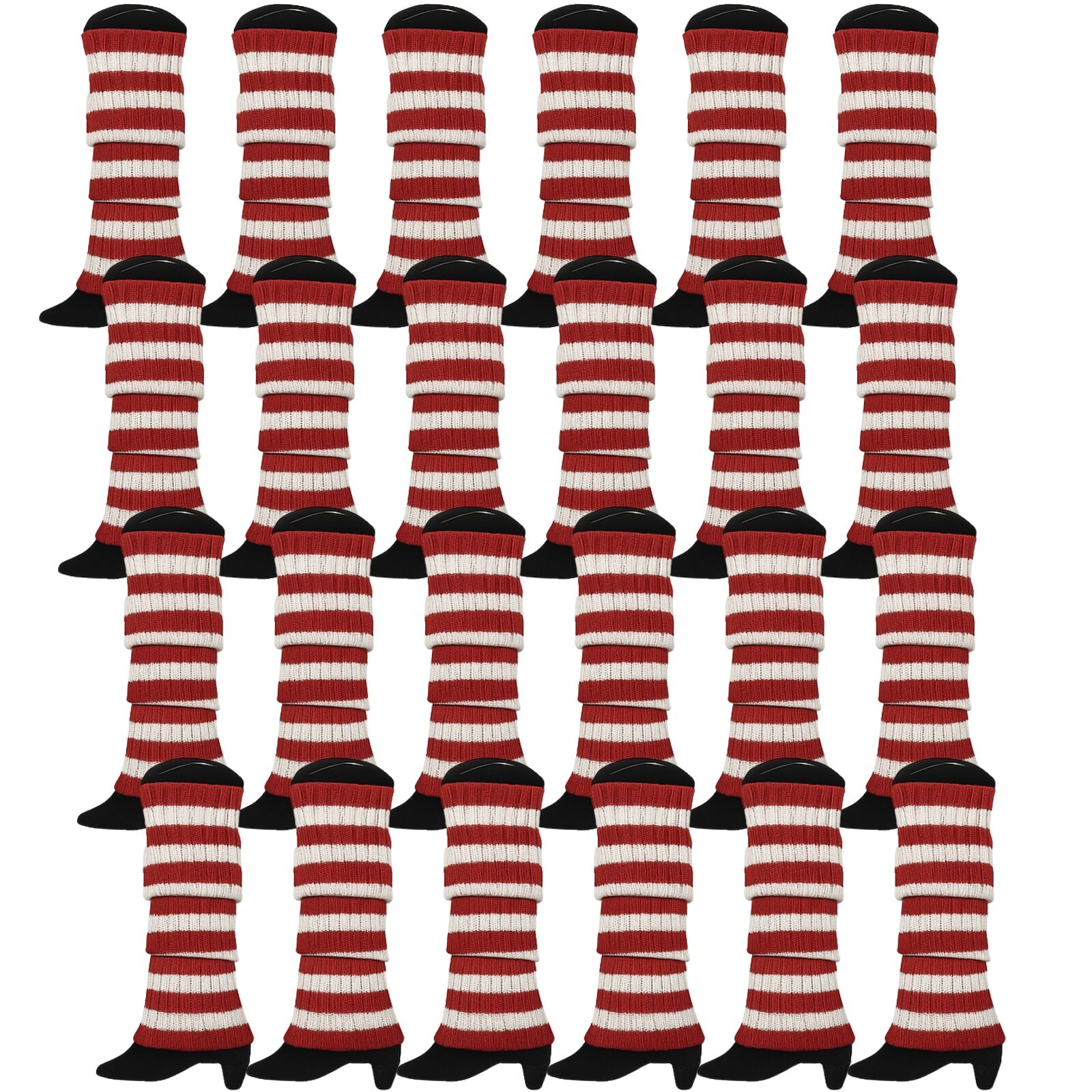 Premium 24 Pair Red White Stripe Women's 80s Knit Leg Warmers