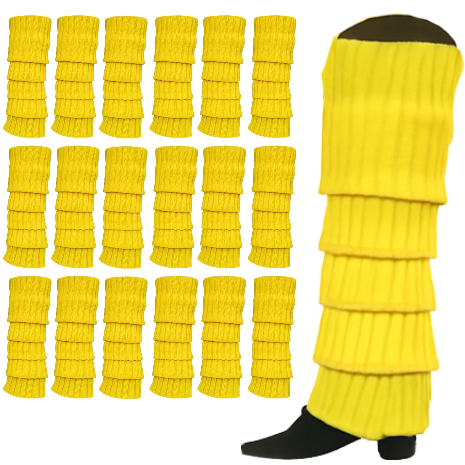 Premium 24 Pair Yellow Women's 80s Knit Leg Warmers Bulk Pack