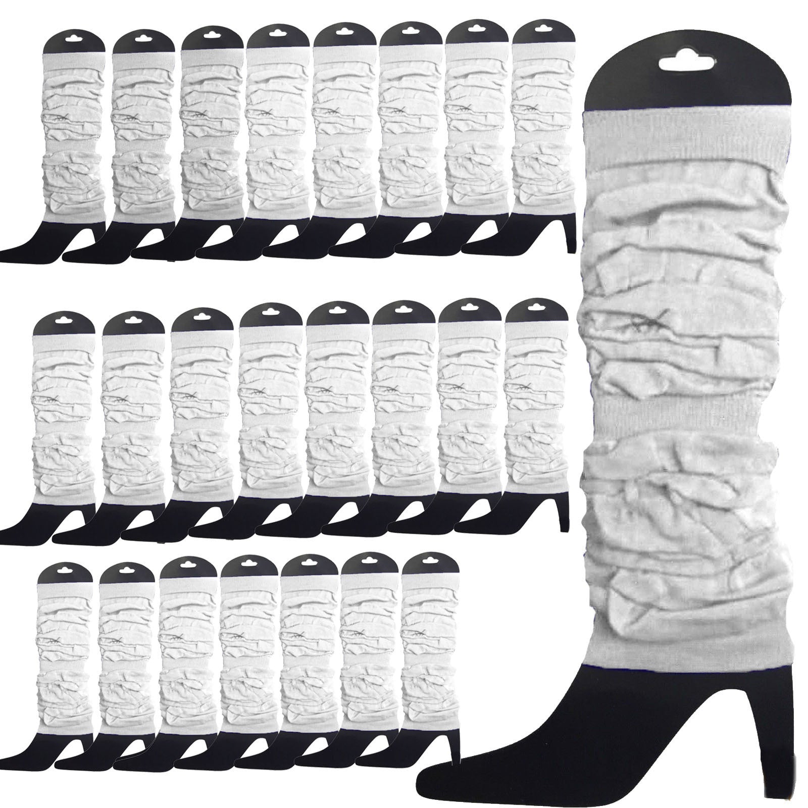 Premium 24 Pack White Knitted 80s Party Leg Warmers