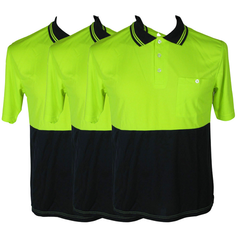 Premium 3 Pack Yellow Navy Hi Vis Short Sleeve Workwear Polo Shirt 4XL