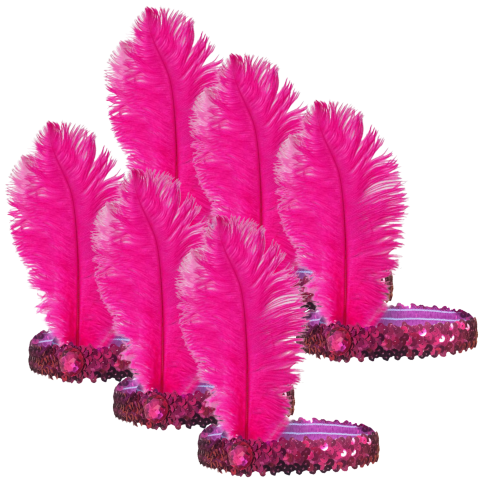 6x 1920s FLAPPER HEADBAND Headpiece Feather Sequin Charleston Costume Party BULK - Hot Pink - SuperSaverAU - view 2