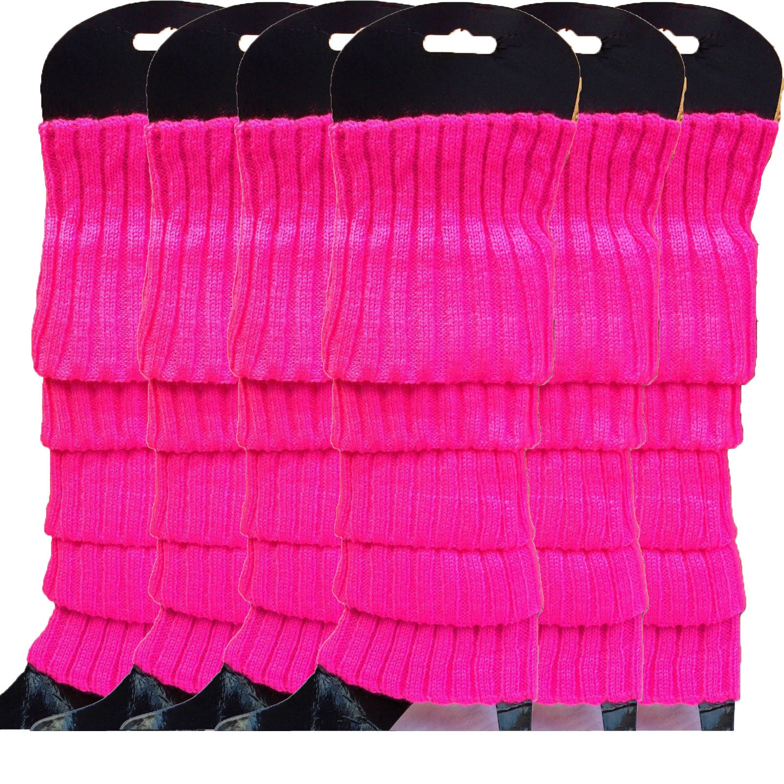 Premium 6 Pair Women's Knit Leg Warmers Dance Costume Socks Hot Pink
