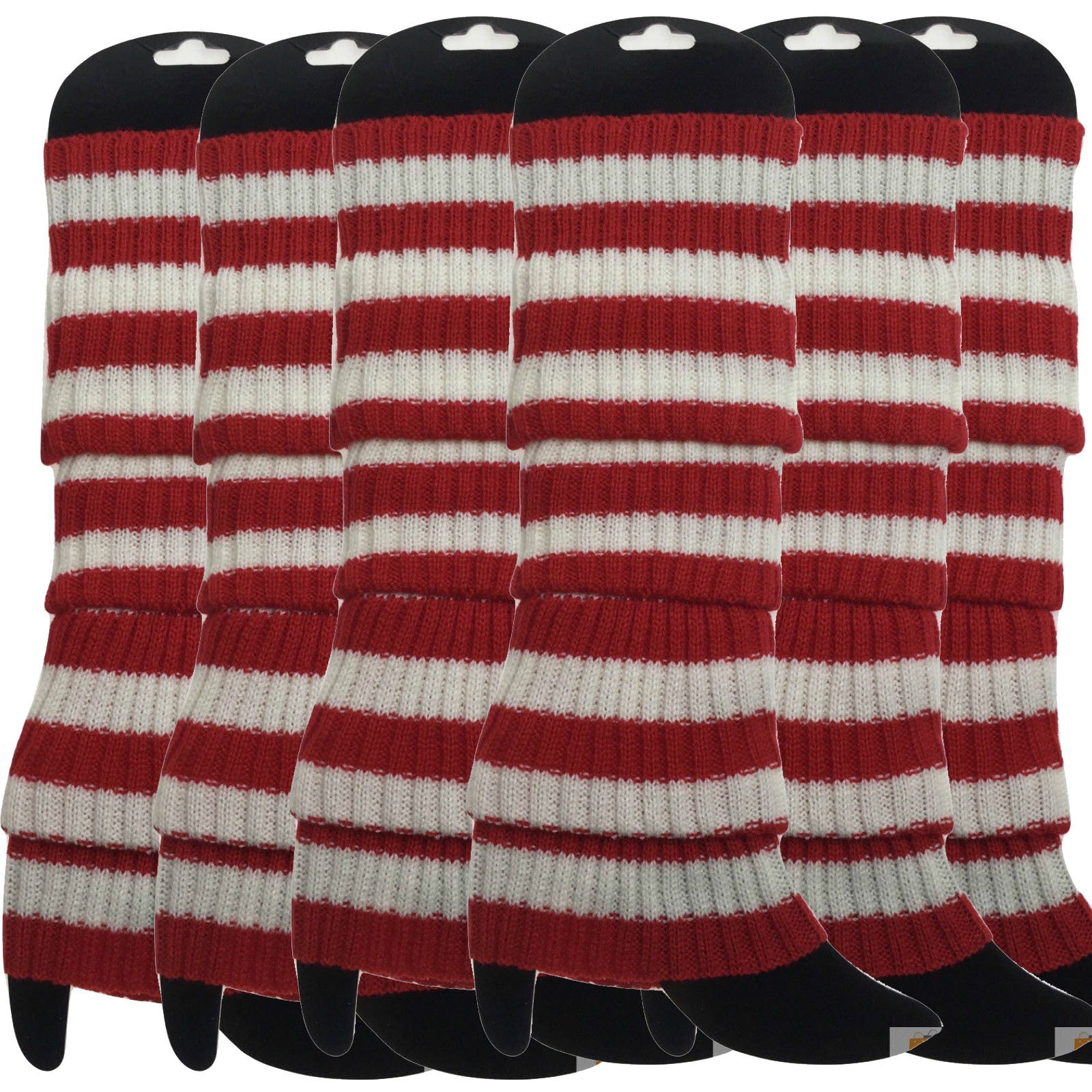 Premium 6 Pair Women's Knit Leg Warmers Dance Costume Socks Red White Stripe