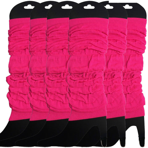 Premium 6 Pair Women's Neon Knit Leg Warmers 80s Dance Costume Fluro Hot Pink