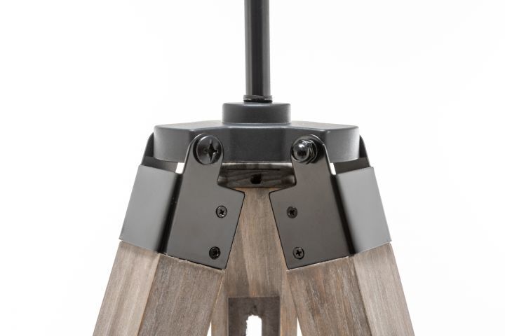 Large Tripod Floor Lamp 144.5cm Antique Wood Base Black Linen Shade Retro Design - SuperSaverAU - view 4