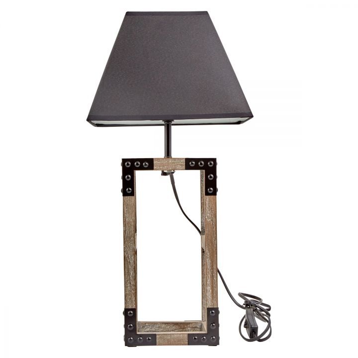 Premium Wooden Table Lamp with Steel Frame & Linen Shade - 54cm