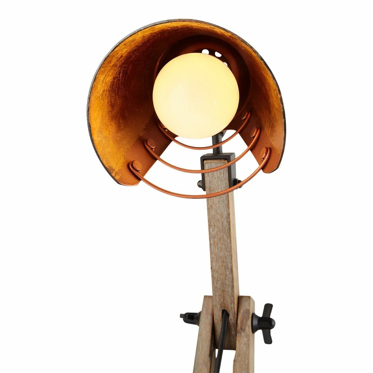 Premium Scandi Wooden Table Lamp with Metal Shade - 32.5 x 16.5 x 36.5cm