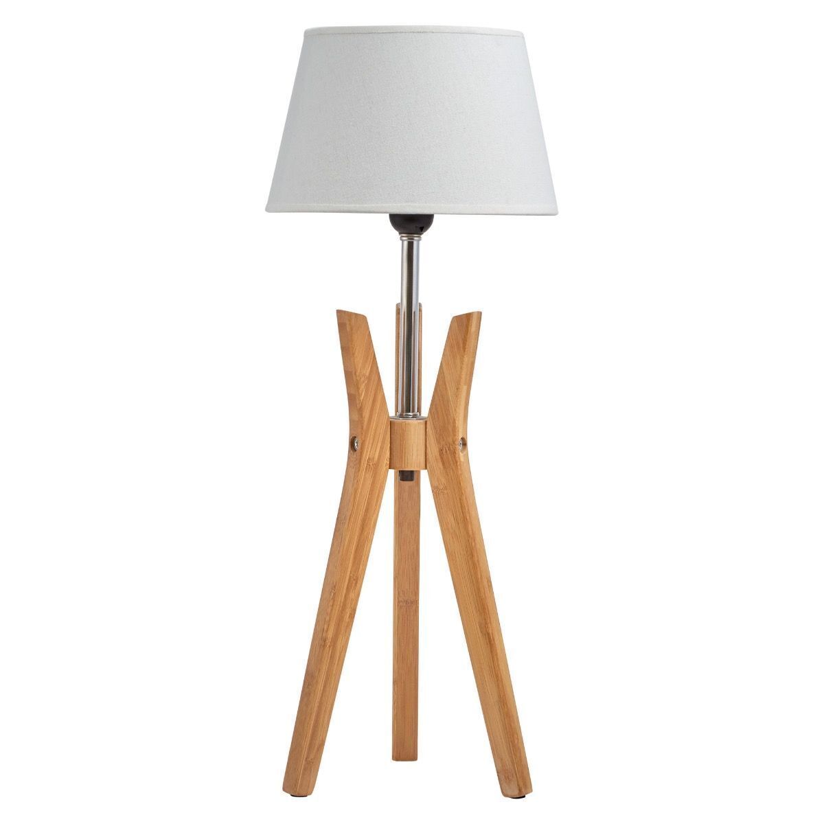 Premium Bamboo Tripod Table Lamp with White Linen Shade - 62cm