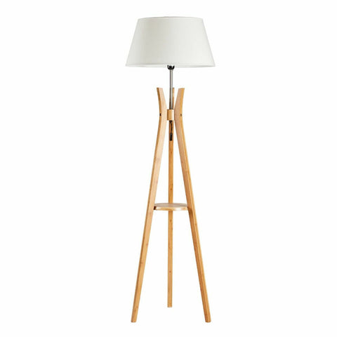 Premium Bamboo Tripod Floor Lamp with Linen Shade - 156cm