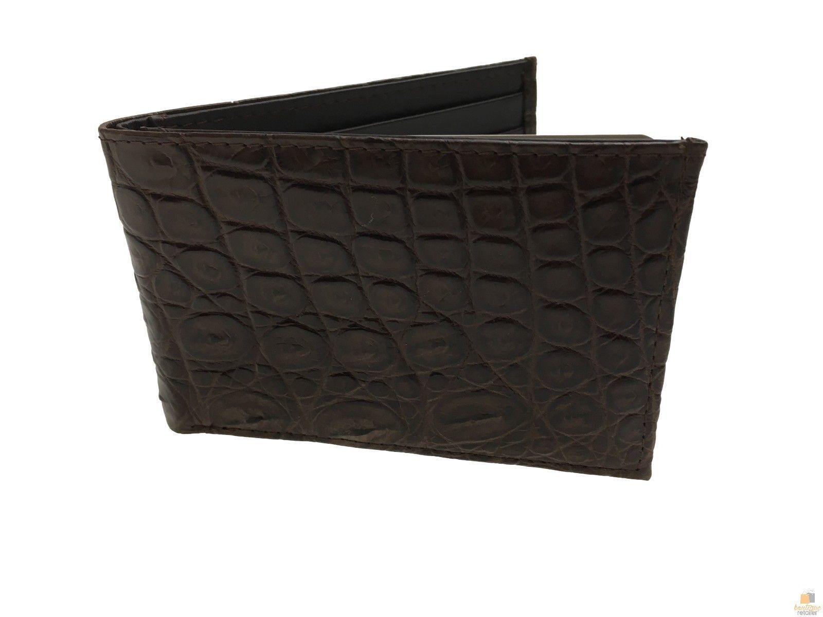 Men's Crocodile Leather Slim Wallet Bi-Fold 10.5cm x 7cm with Gift Box - Brown - SuperSaverAU - view 4