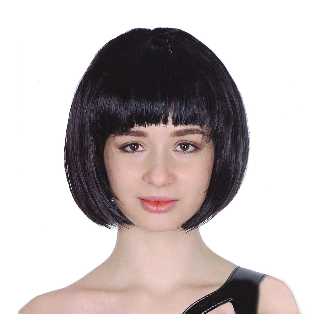 Bob Wig Costume Short Straight Fringe Cosplay Party Womens Hair - Black - SuperSaverAU - view 1