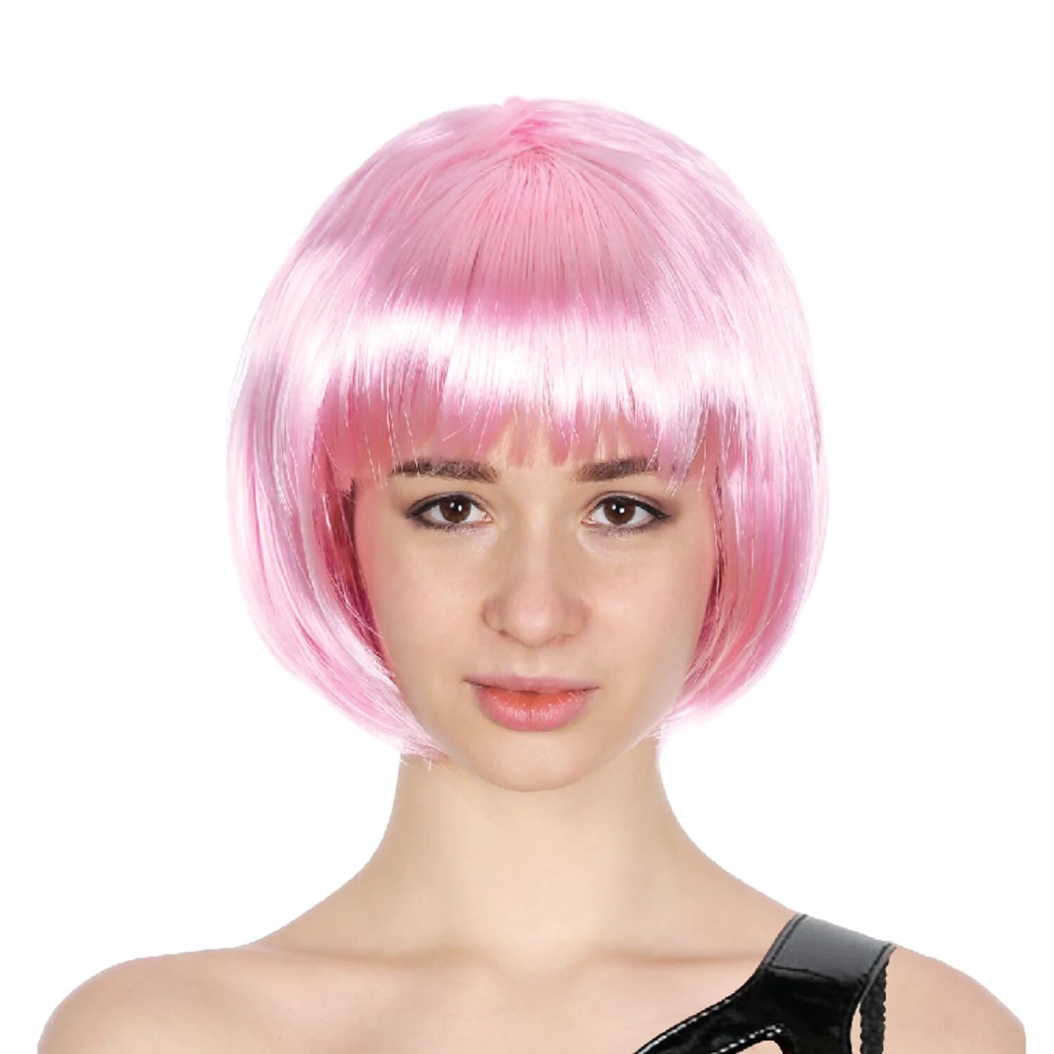 Bob Wig Costume Short Straight Fringe Cosplay Party Full Hair Womens Fancy Dress - Light Pink - SuperSaverAU - view 1