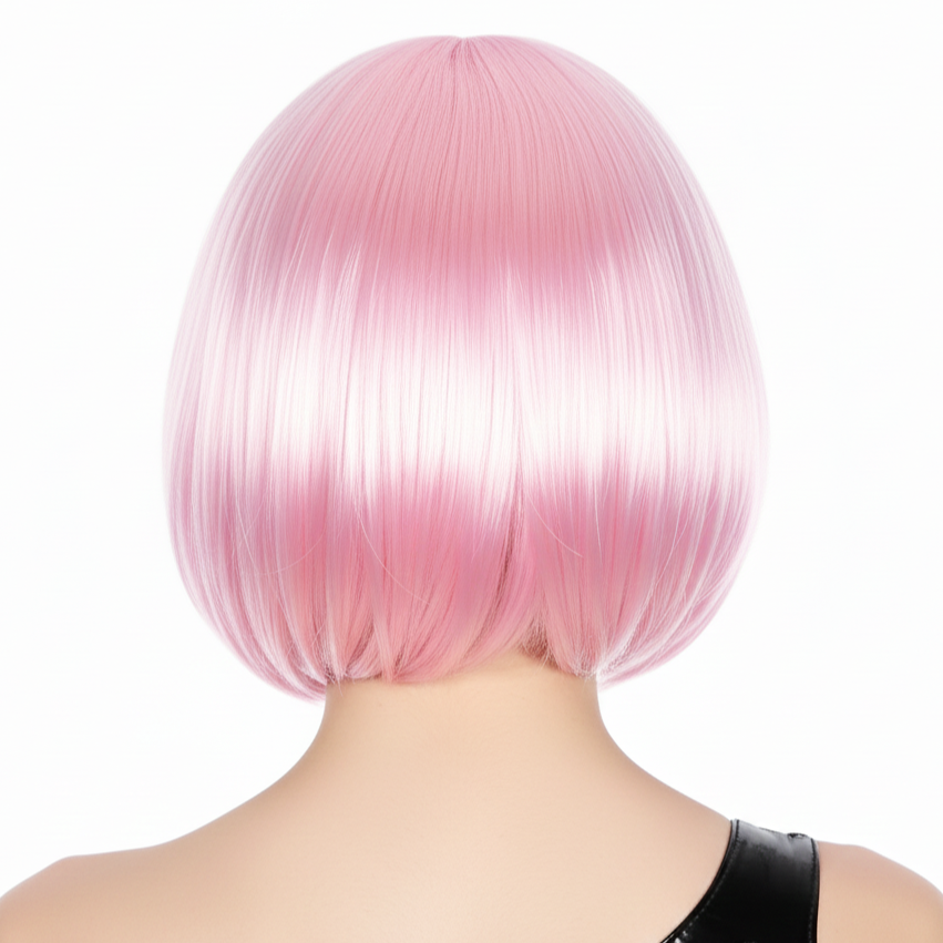 Bob Wig Costume Short Straight Fringe Cosplay Party Full Hair Womens Fancy Dress - Light Pink - SuperSaverAU - view 3