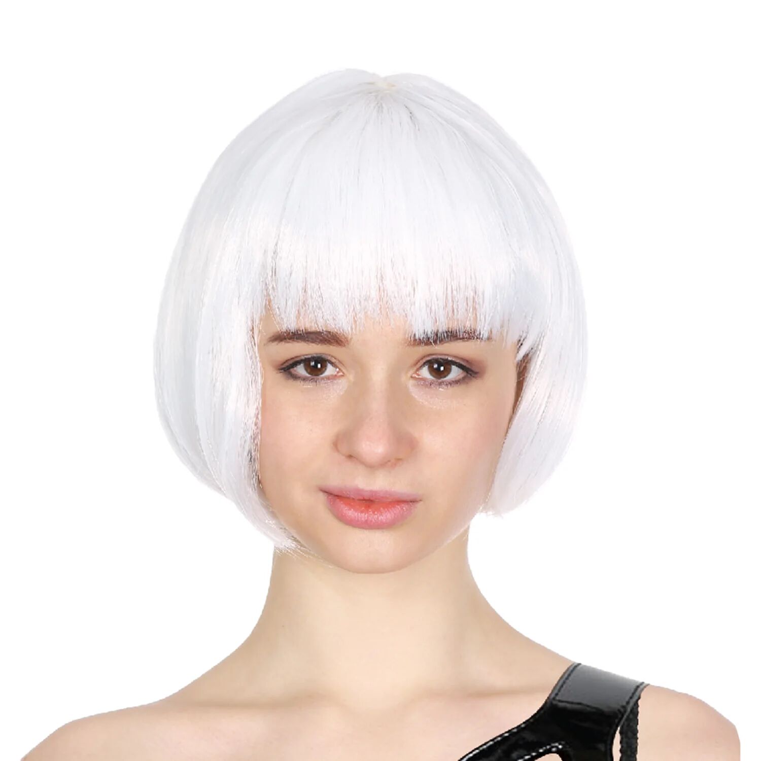 Bob Wig Costume Short Straight Fringe Cosplay Party Full Hair Womens Fancy Dress - White - SuperSaverAU - view 2