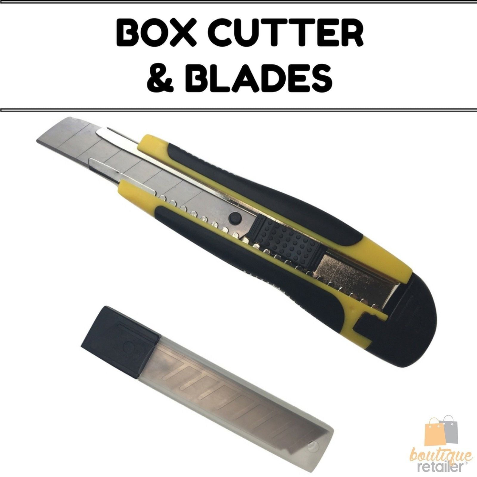 BOX CUTTER BLADES Knife Retractable 18mm with 6 Blades & Auto Locking Mechanism - SuperSaverAU - view 1