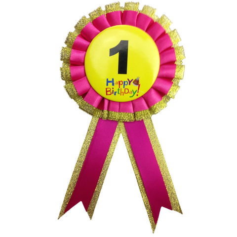 Premium Birthday Badge Rosette with Ribbon - 1st Birthday