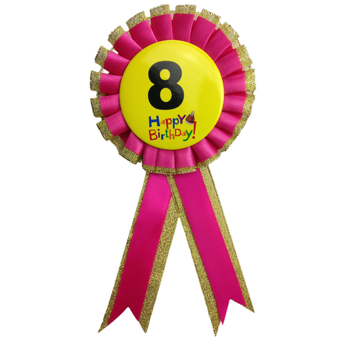 Premium Birthday Badge Rosette with Ribbon - 8th Birthday