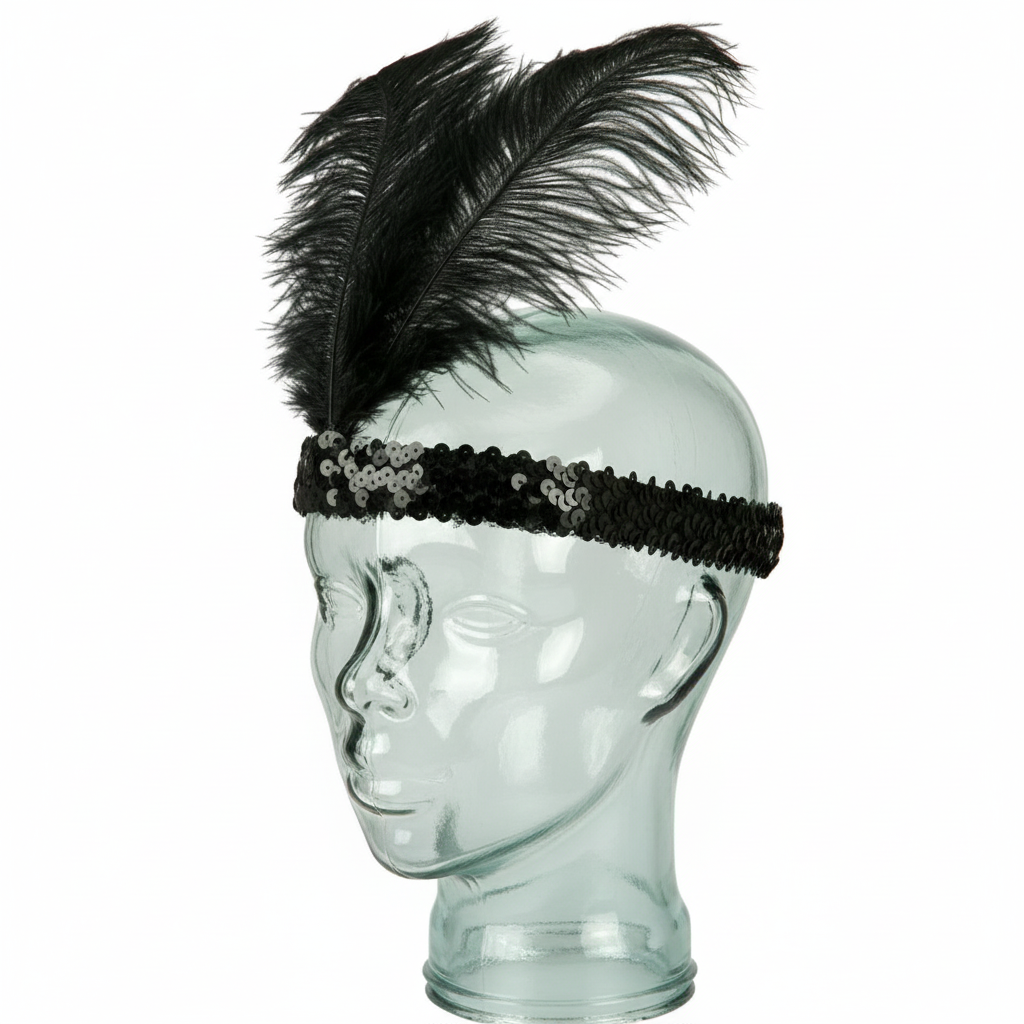 1920s FLAPPER HEADBAND Headpiece Feather Sequin Charleston Costume Gatsby Dance - Black - SuperSaverAU - view 3