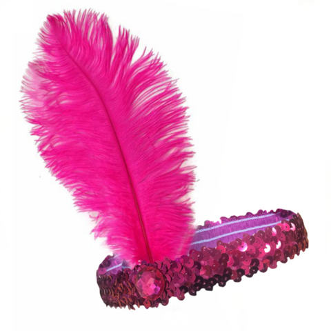 1920s FLAPPER HEADBAND Headpiece Feather Sequin Charleston Costume Gatsby Dance - Hot Pink - SuperSaverAU - view 1