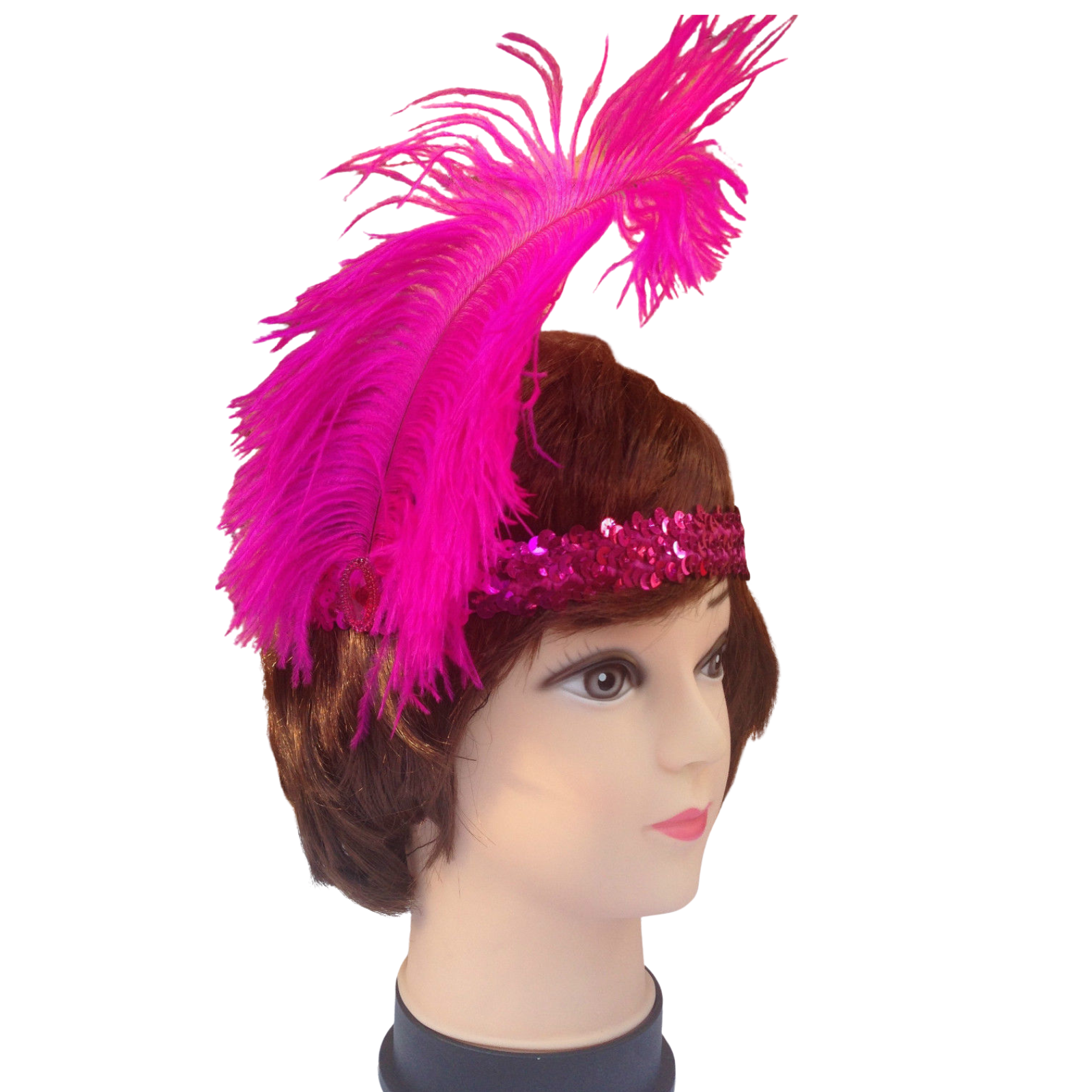 1920s FLAPPER HEADBAND Headpiece Feather Sequin Charleston Costume Gatsby Dance - Hot Pink - SuperSaverAU - view 2
