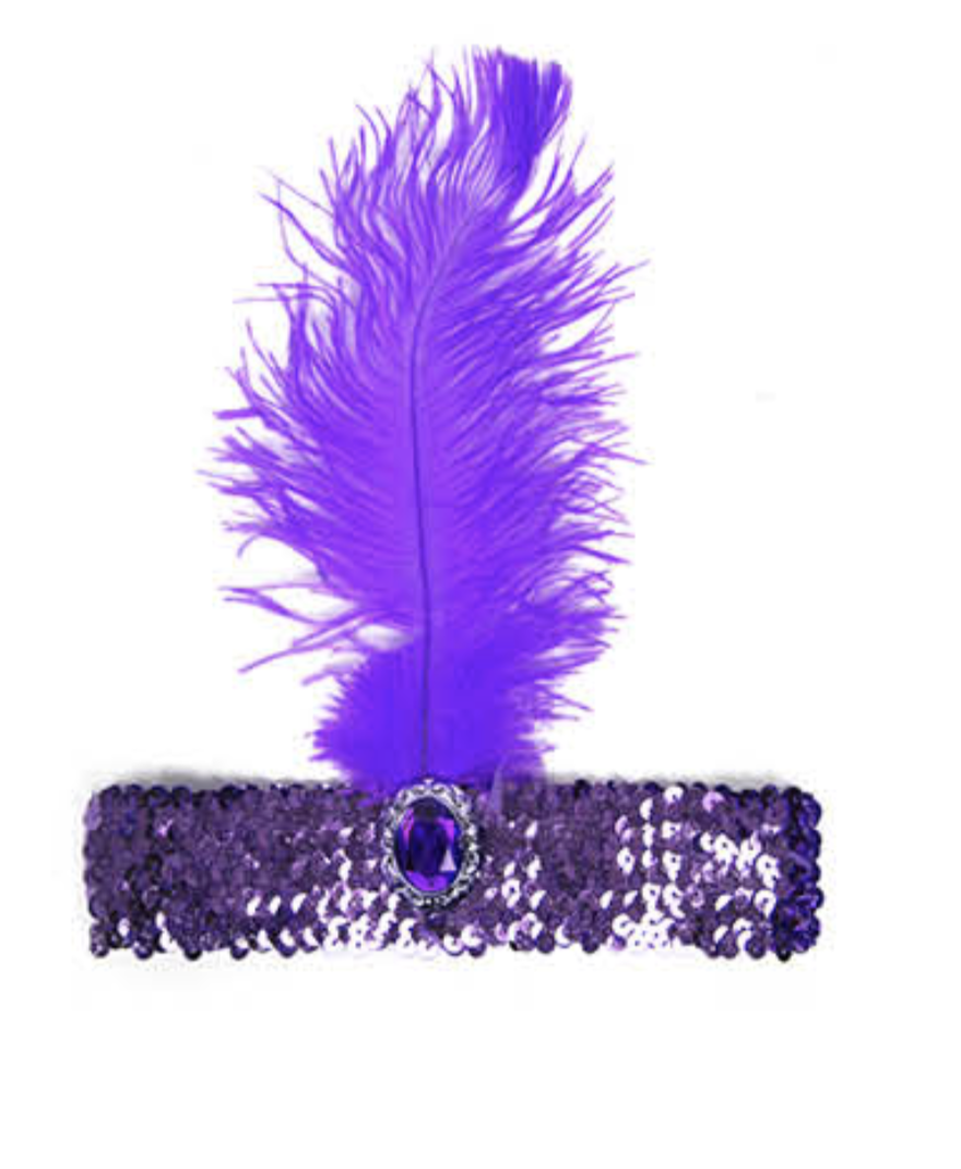 Premium 1920s Flapper Headband with Feather - Purple